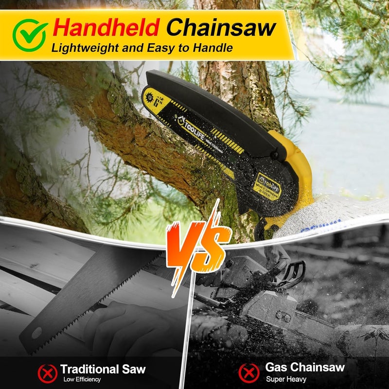 TOOLIFE Mini Chainsaw 6inch, Handheld Electric Battery Powered Chain Saw for Tree Cutting, Gardens Yard Tools for Men Husband Dad,Anniversary Mens Valentine's Day Gifts over 50 60 - Image 5